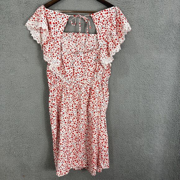 Old navy dress womens 2X ivory red floral lace pockets ruffle boho cottagecore - Picture 7 of 9